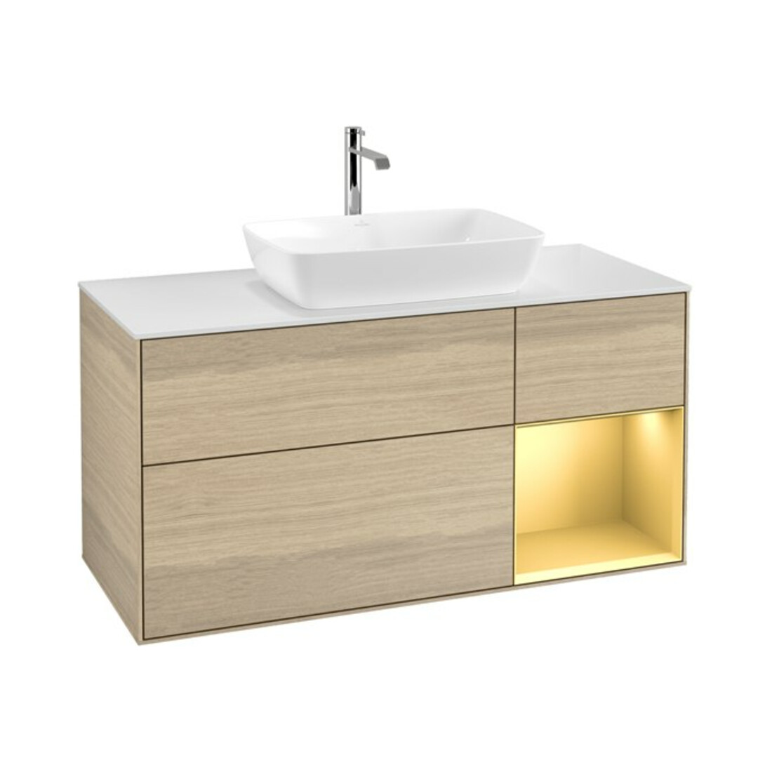 V&B Waschtischunterschrank Wandbeleuchtung Finion 120cm, Pl wh. m, Reg gol m Lac, Oa ven