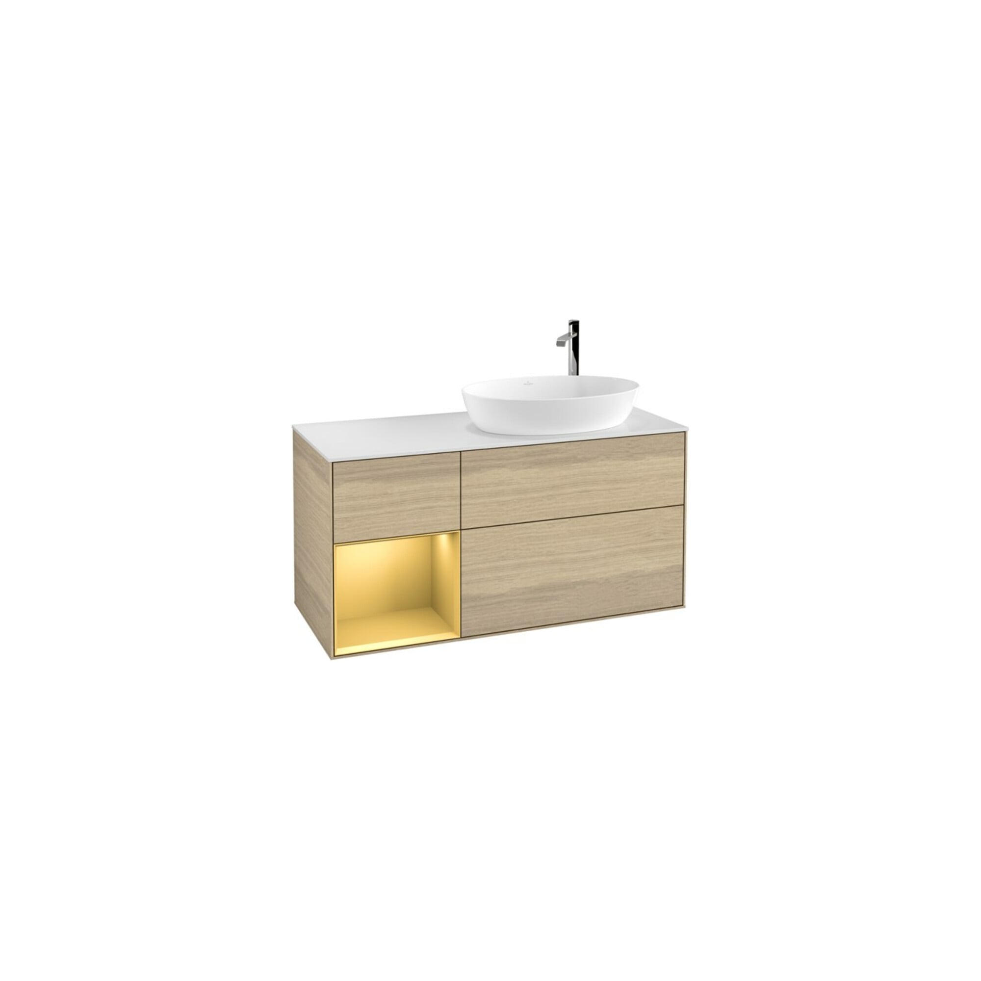 V&B Waschtischunterschrank Wandbeleuchtung Finion 120cm, Pl wh. m, Reg gol m Lac, Oa ven ; Villeroy & Boch