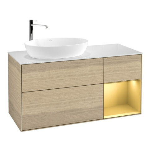 V&B Waschtischunterschrank Wandbeleuchtung Finion 120cm, Pl wh. m, Reg gol m Lac, Oa ven