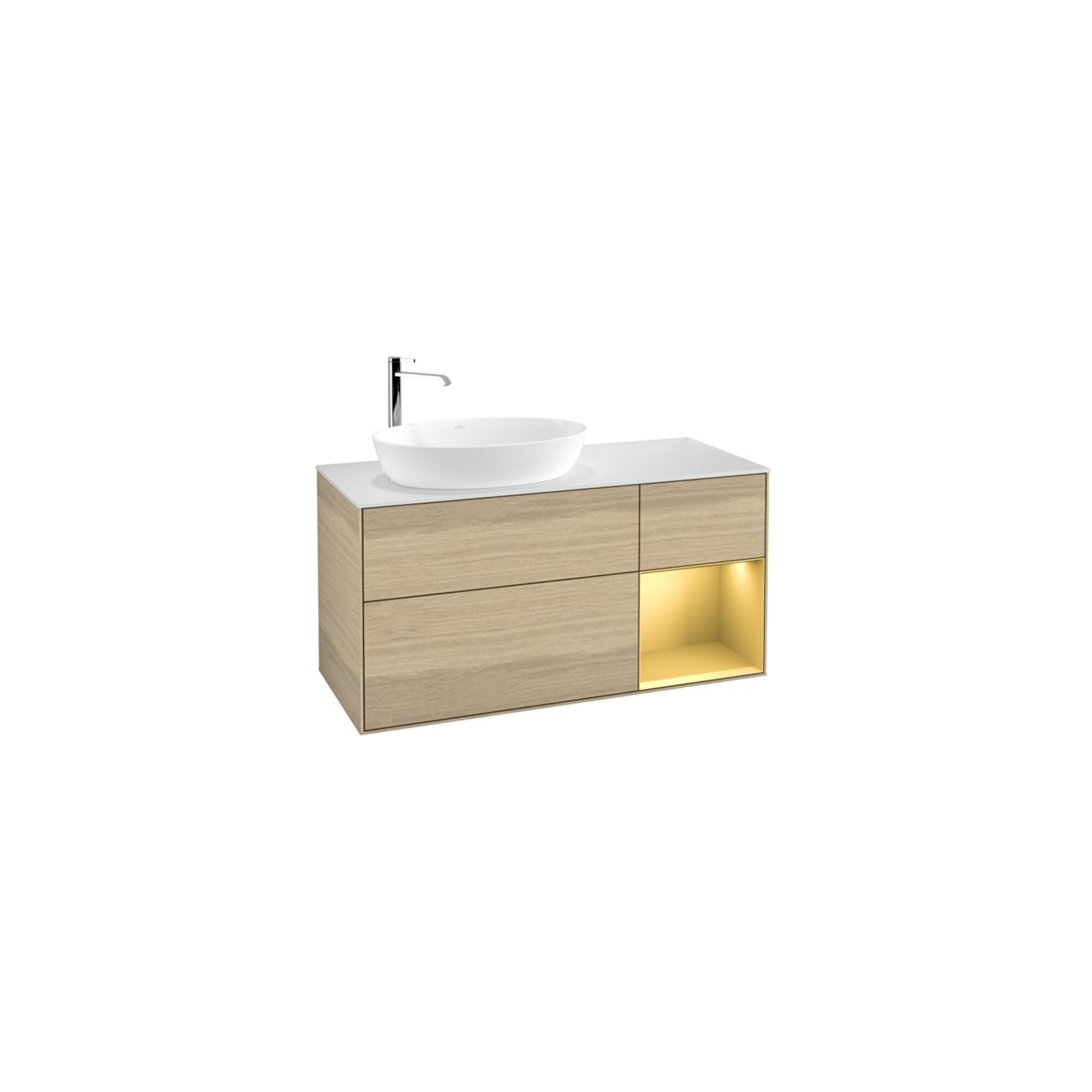 V&B Waschtischunterschrank Wandbeleuchtung Finion 120cm, Pl wh. m, Reg gol m Lac, Oa ven ; Villeroy & Boch