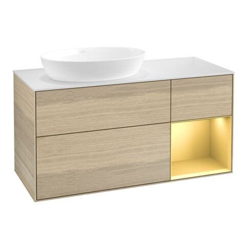 V&B Waschtischunterschrank Wandbeleuchtung Finion 120cm, Pl wh. m, Reg gol m Lac, Oa ven