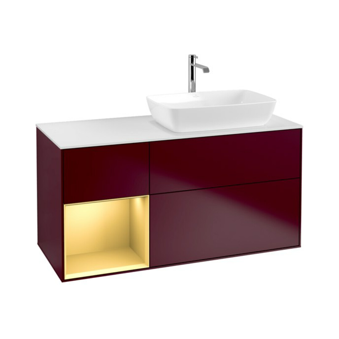 V&B Waschtischunterschrank Wandbeleuchtung Finion 120cm, Pl wh. m, Reg gol m Lac, Peo m