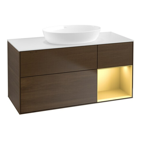 V&B Waschtischunterschrank Wandbeleuchtung Finion 120cm, Pl wh. m, Reg gol m Lac, wal ven