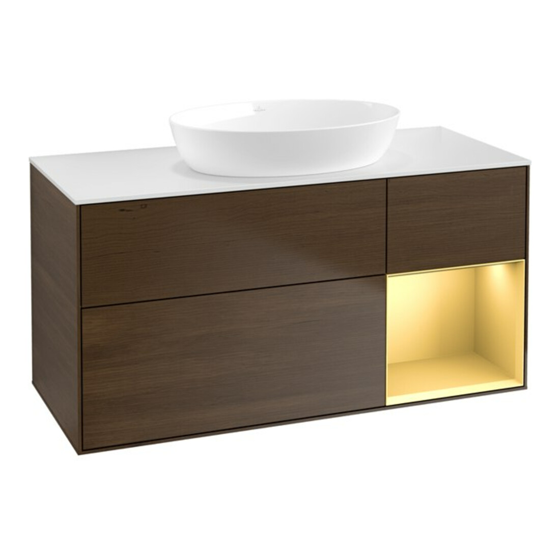 V&B Waschtischunterschrank Wandbeleuchtung Finion 120cm, Pl wh. m, Reg gol m Lac, wal ven