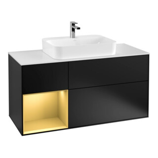 V&B Waschtischunterschrank Wandbeleuchtung Finion 120cm, Pl wh. m, Reg li gol m, bla m Lac