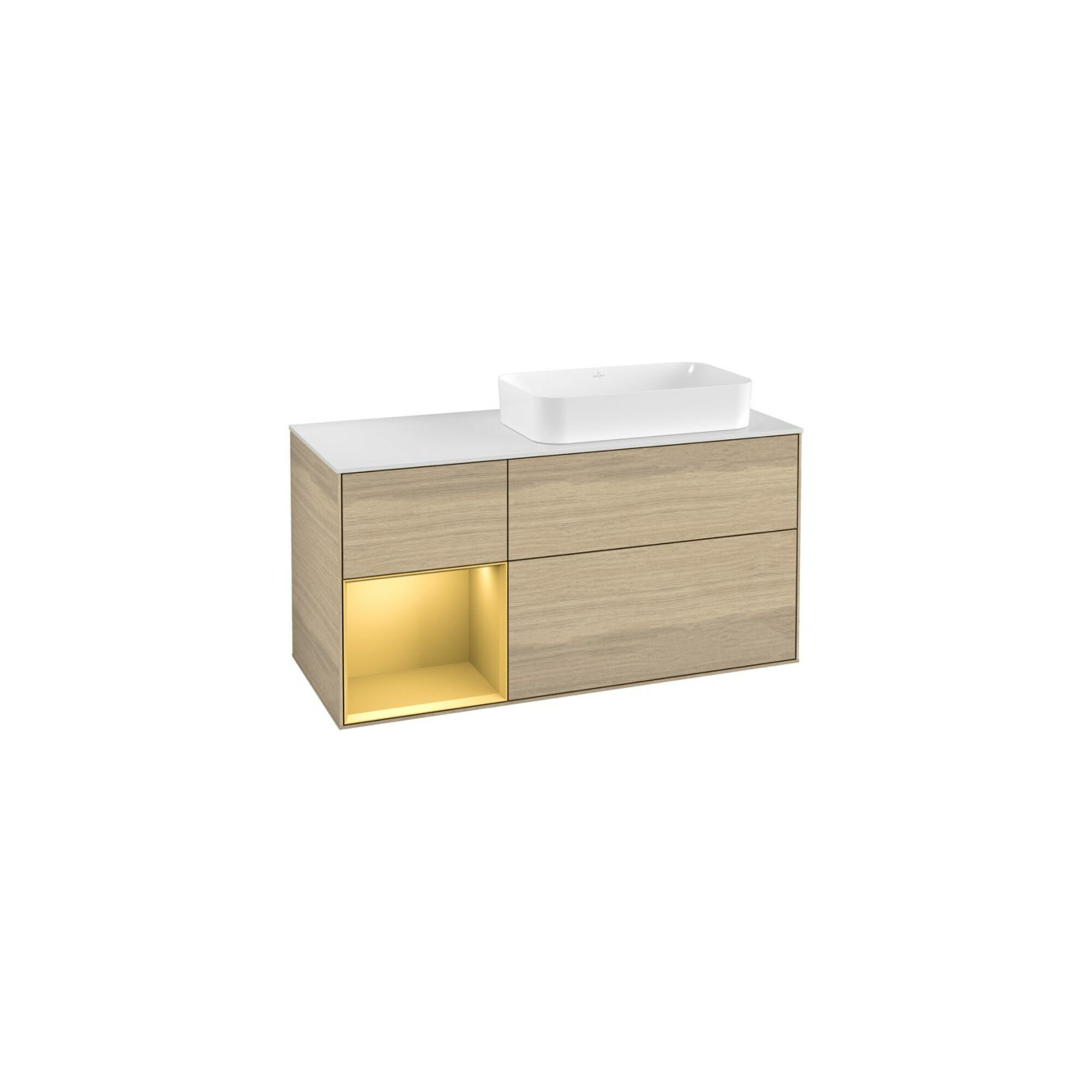 V&B Waschtischunterschrank Wandbeleuchtung Finion 120cm, Pl wh. m, Reg li gol m, Oa ven ; Villeroy & Boch