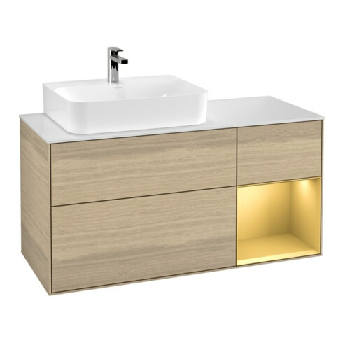 V&B Waschtischunterschrank Wandbeleuchtung Finion 120cm, Pl wh. m, Reg li gol m, Oa ven