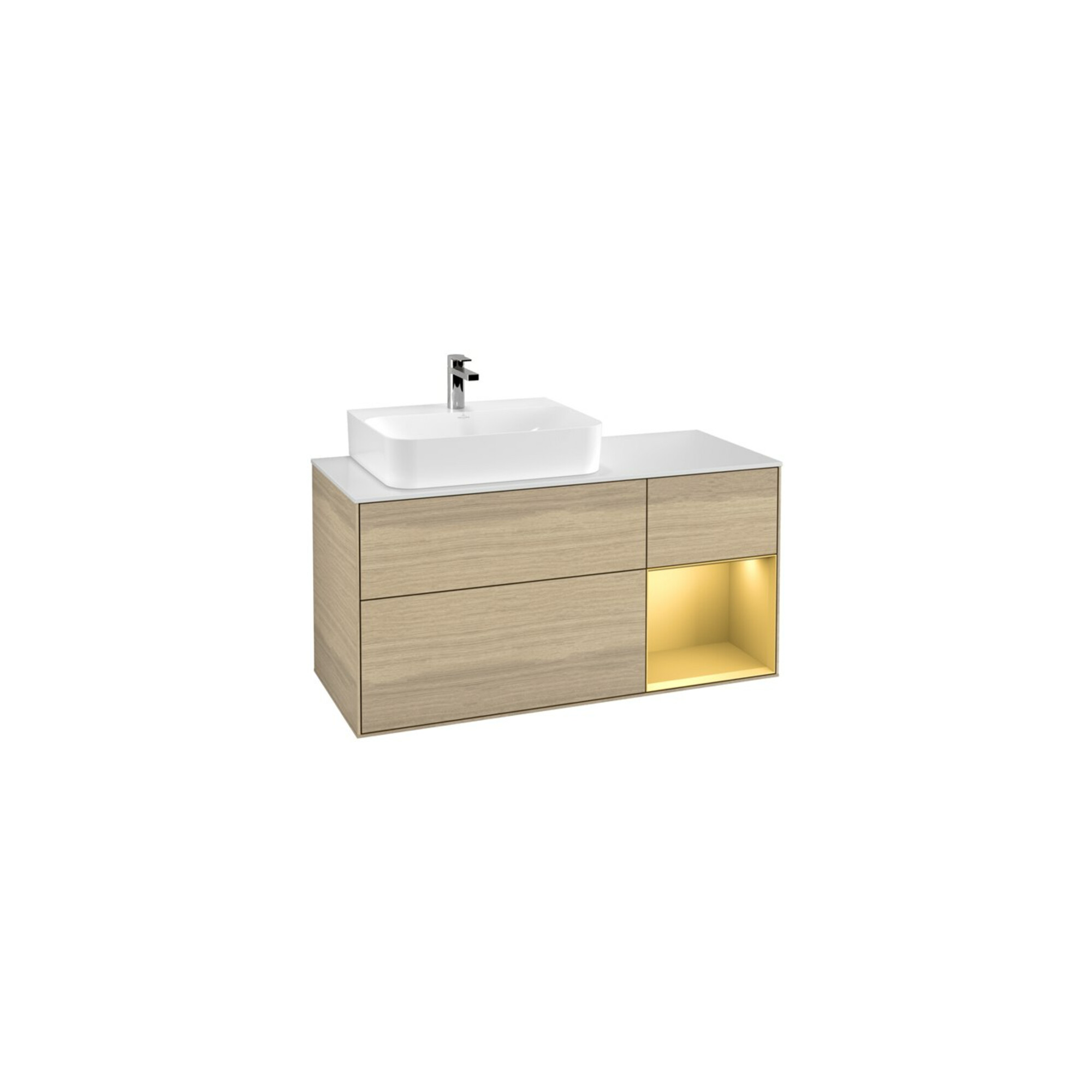 V&B Waschtischunterschrank Wandbeleuchtung Finion 120cm, Pl wh. m, Reg li gol m, Oa ven ; Villeroy & Boch