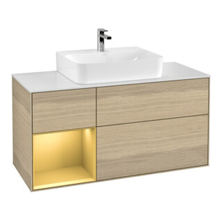 V&B Waschtischunterschrank Wandbeleuchtung Finion 120cm, Pl wh. m, Reg li gol m, Oa ven