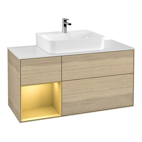 V&B Waschtischunterschrank Wandbeleuchtung Finion 120cm, Pl wh. m, Reg li gol m, Oa ven