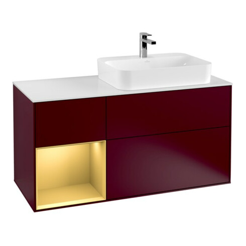 V&B Waschtischunterschrank Wandbeleuchtung Finion 120cm, Pl wh. m, Reg li gol m, Peo m