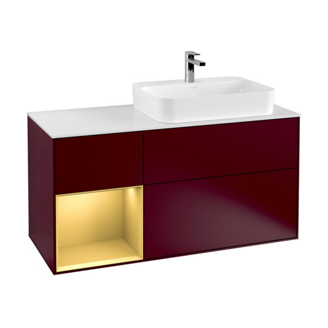 V&B Waschtischunterschrank Wandbeleuchtung Finion 120cm, Pl wh. m, Reg li gol m, Peo m