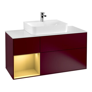 V&B Waschtischunterschrank Wandbeleuchtung Finion 120cm, Pl wh. m, Reg li gol m, Peo m