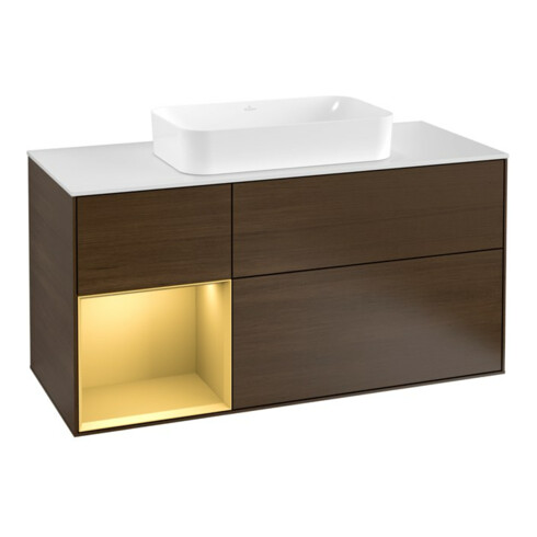 V&B Waschtischunterschrank Wandbeleuchtung Finion 120cm, Pl wh. m, Reg li gol m, wal ven