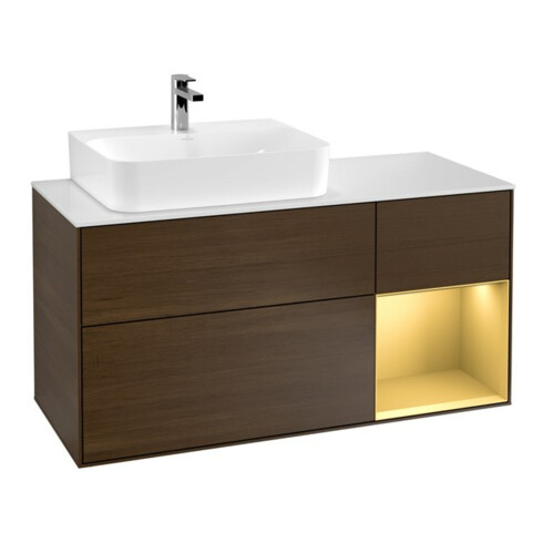 V&B Waschtischunterschrank Wandbeleuchtung Finion 120cm, Pl wh. m, Reg li gol m, wal ven
