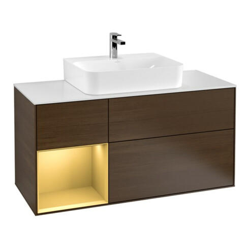 V&B Waschtischunterschrank Wandbeleuchtung Finion 120cm, Pl wh. m, Reg li gol m, wal ven