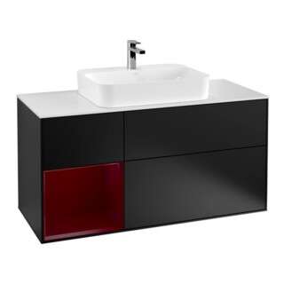 V&B Waschtischunterschrank Wandbeleuchtung Finion 120cm, Pl wh. m, Reg li Peo, bla m Lac