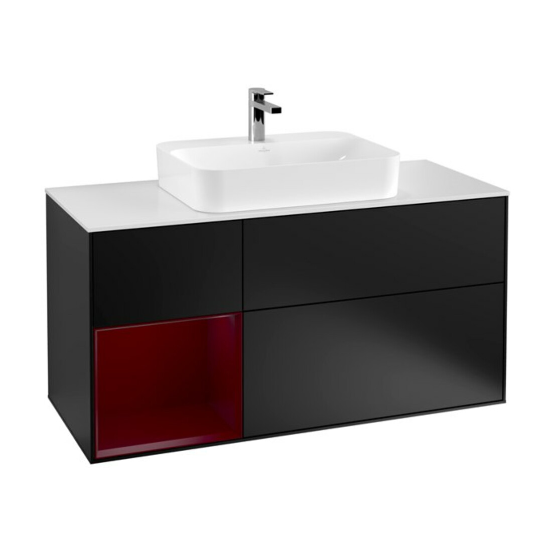 V&B Waschtischunterschrank Wandbeleuchtung Finion 120cm, Pl wh. m, Reg li Peo, bla m Lac