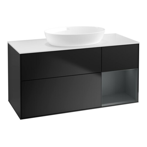 V&B Waschtischunterschrank Wandbeleuchtung Finion 120cm, Pl wh. m, Reg md m Lac, bla m Lac