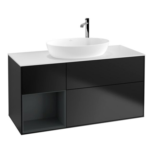 V&B Waschtischunterschrank Wandbeleuchtung Finion 120cm, Pl wh. m, Reg md m Lac, bla m Lac