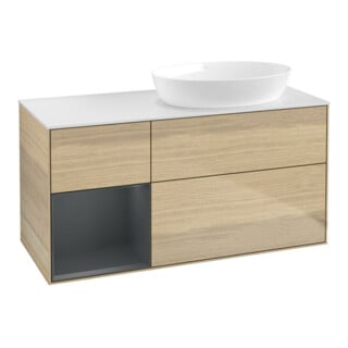 V&B Waschtischunterschrank Wandbeleuchtung Finion 120cm, Pl wh. m, Reg md m Lac, Oa ven