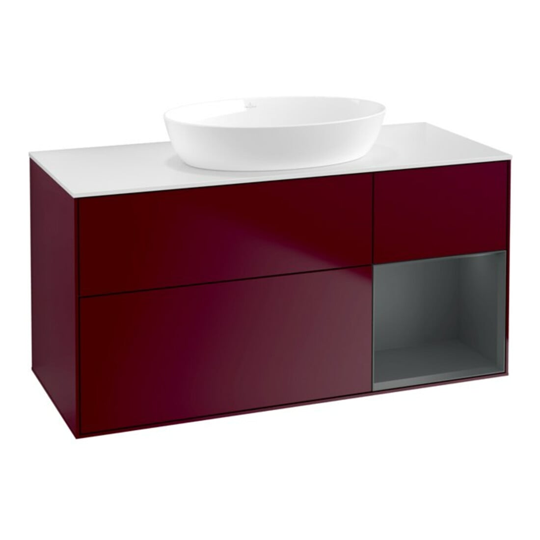 V&B Waschtischunterschrank Wandbeleuchtung Finion 120cm, Pl wh. m, Reg md m Lac, Peo m
