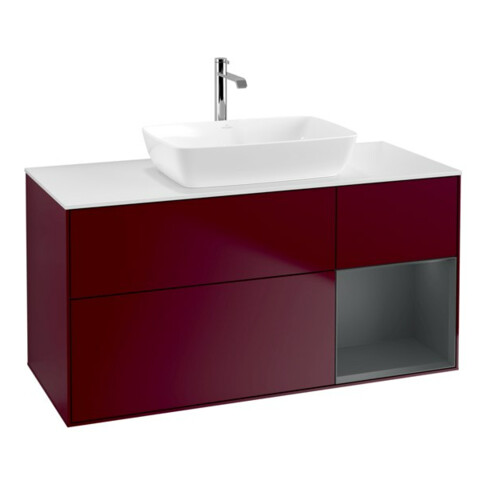 V&B Waschtischunterschrank Wandbeleuchtung Finion 120cm, Pl wh. m, Reg md m Lac, Peo m
