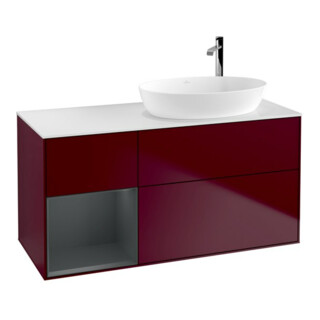 V&B Waschtischunterschrank Wandbeleuchtung Finion 120cm, Pl wh. m, Reg md m Lac, Peo m