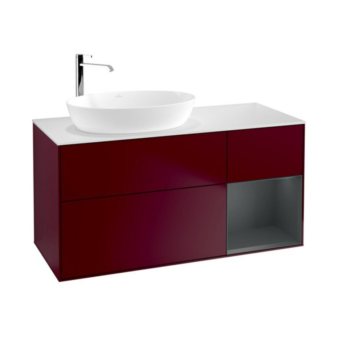 V&B Waschtischunterschrank Wandbeleuchtung Finion 120cm, Pl wh. m, Reg md m Lac, Peo m