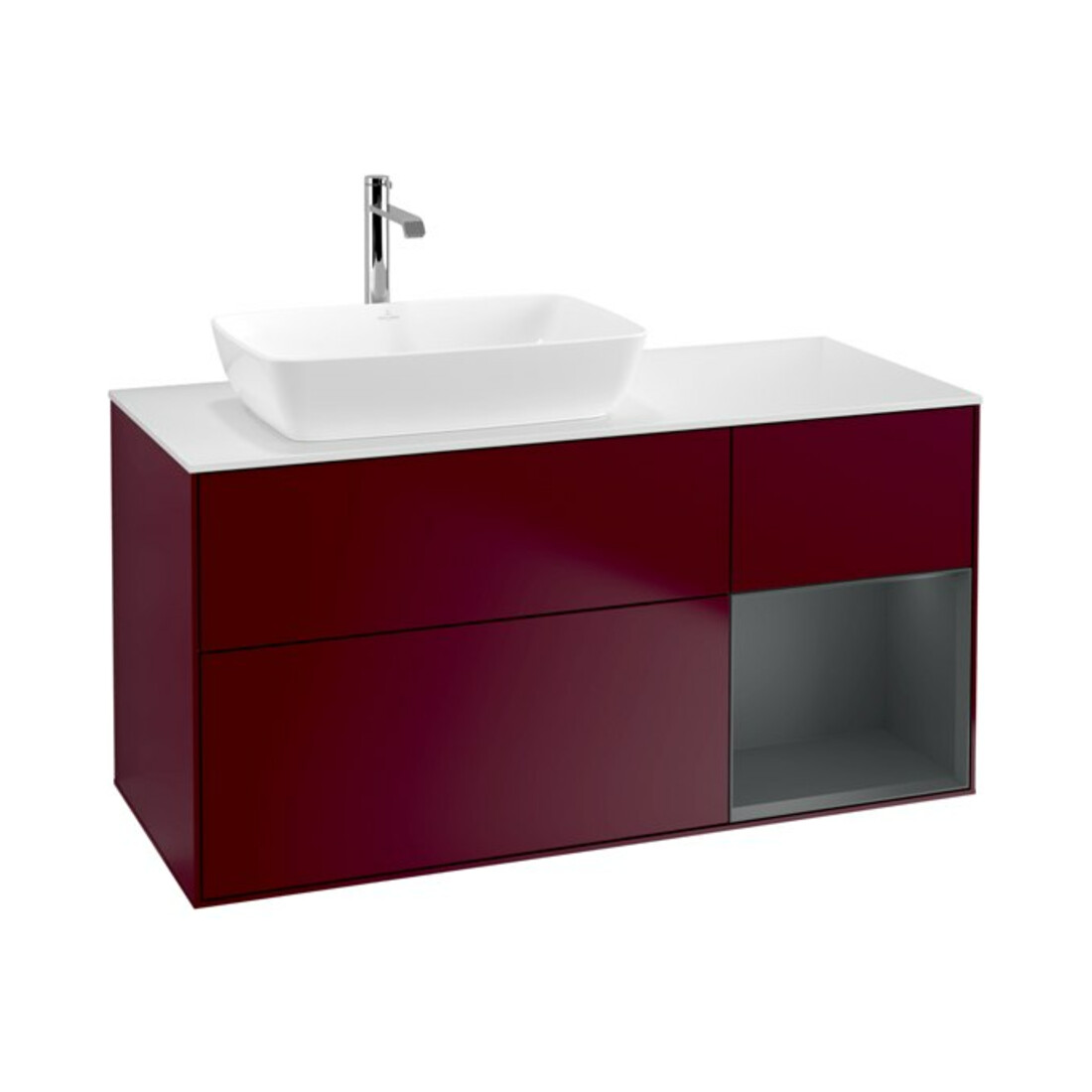 V&B Waschtischunterschrank Wandbeleuchtung Finion 120cm, Pl wh. m, Reg md m Lac, Peo m