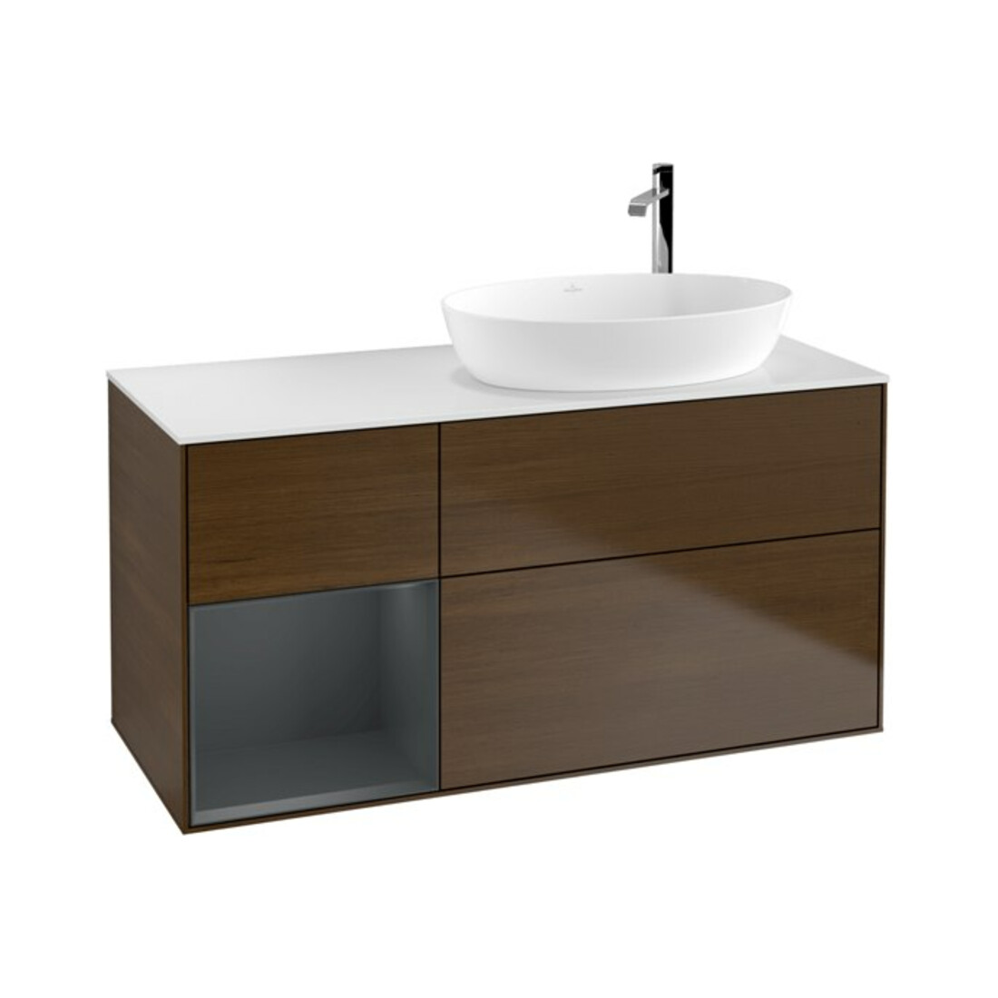 V&B Waschtischunterschrank Wandbeleuchtung Finion 120cm, Pl wh. m, Reg md m Lac, wal ven