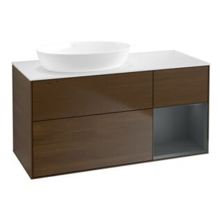 V&B Waschtischunterschrank Wandbeleuchtung Finion 120cm, Pl wh. m, Reg md m Lac, wal ven