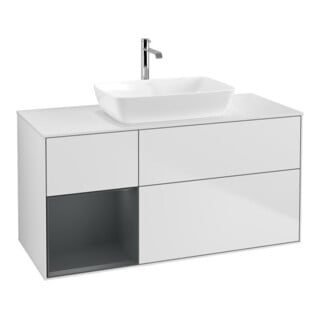 V&B Waschtischunterschrank Wandbeleuchtung Finion 120cm, Pl wh. m, Reg md m Lac, wh. m Lac