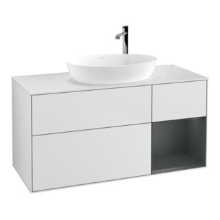 V&B Waschtischunterschrank Wandbeleuchtung Finion 120cm, Pl wh. m, Reg md m Lac, wh. m Lac