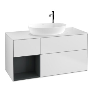 V&B Waschtischunterschrank Wandbeleuchtung Finion 120cm, Pl wh. m, Reg md m Lac, wh. m Lac
