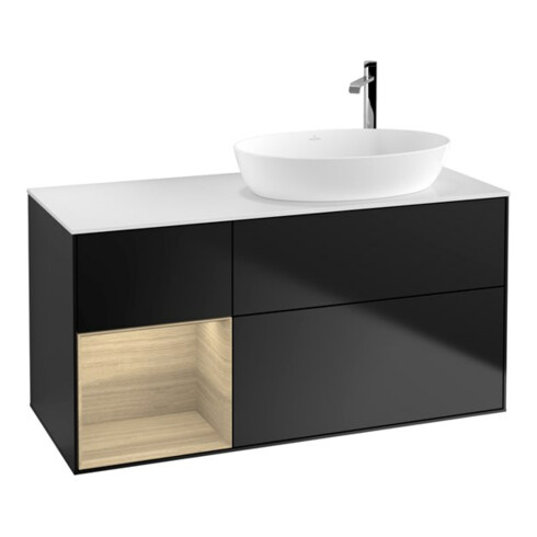 V&B Waschtischunterschrank Wandbeleuchtung Finion 120cm, Pl wh. m, Reg Oa ven, bla m Lac