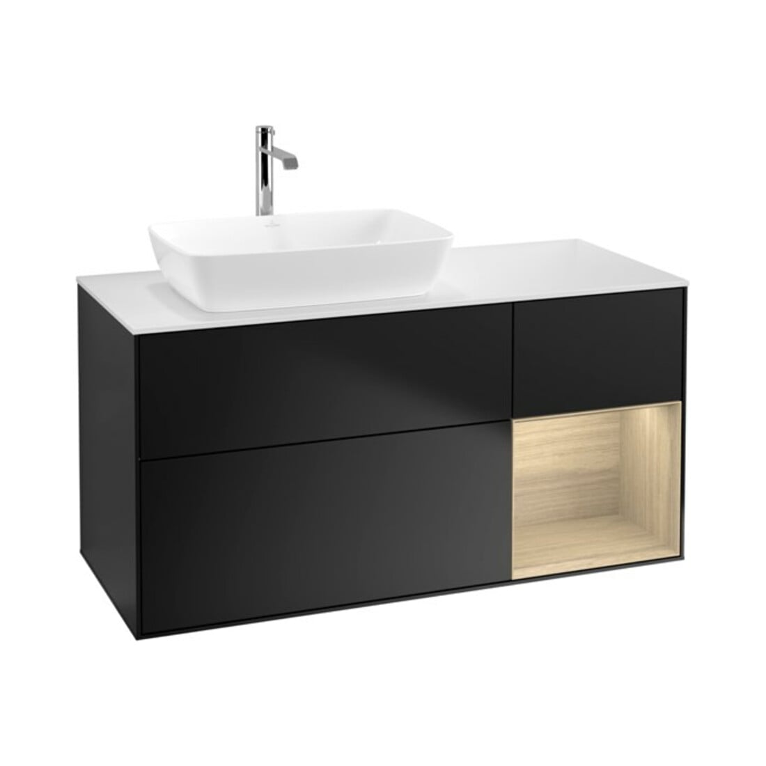 V&B Waschtischunterschrank Wandbeleuchtung Finion 120cm, Pl wh. m, Reg Oa ven, bla m Lac
