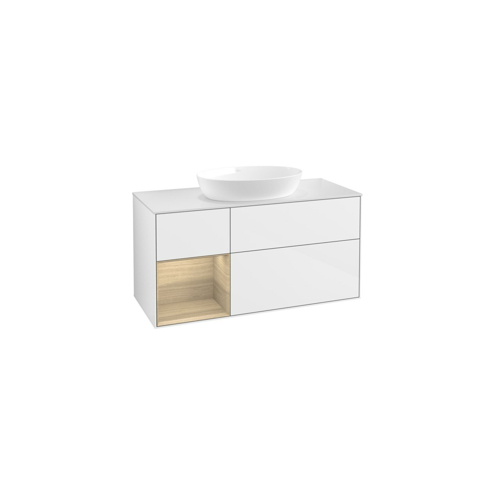 V&B Waschtischunterschrank Wandbeleuchtung Finion 120cm, Pl wh. m, Reg Oa ven, glo wh. Lac ; Villeroy & Boch