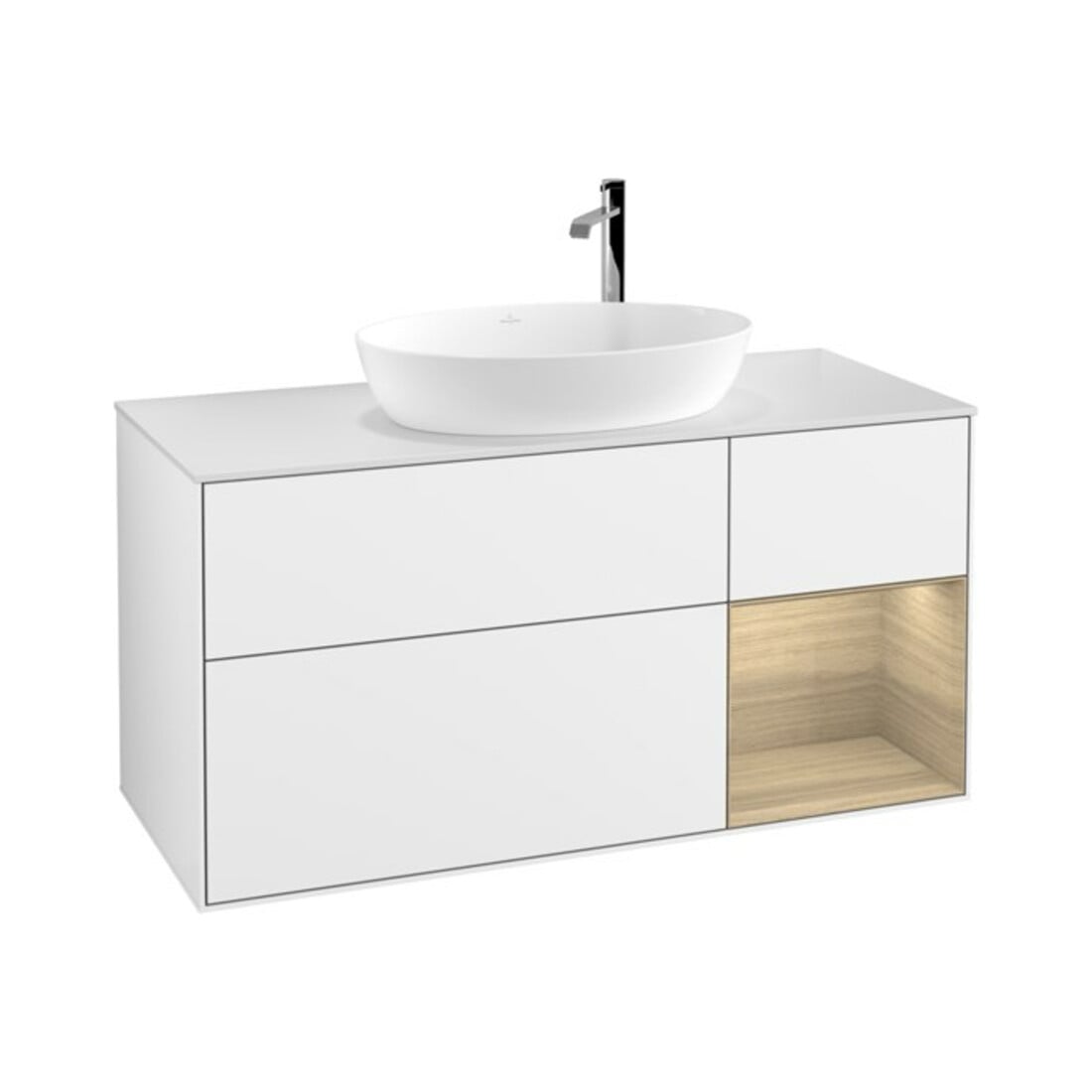 V&B Waschtischunterschrank Wandbeleuchtung Finion 120cm, Pl wh. m, Reg Oa ven, glo wh. Lac