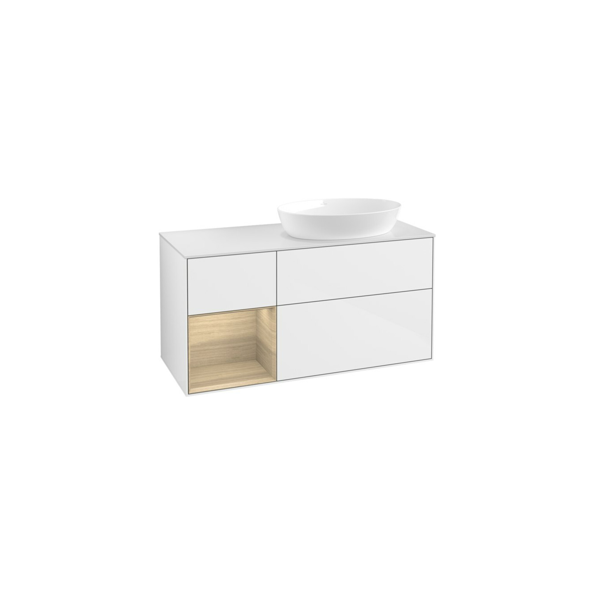 V&B Waschtischunterschrank Wandbeleuchtung Finion 120cm, Pl wh. m, Reg Oa ven, glo wh. Lac ; Villeroy & Boch