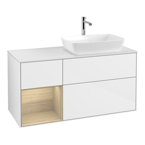 V&B Waschtischunterschrank Wandbeleuchtung Finion 120cm, Pl wh. m, Reg Oa ven, glo wh. Lac