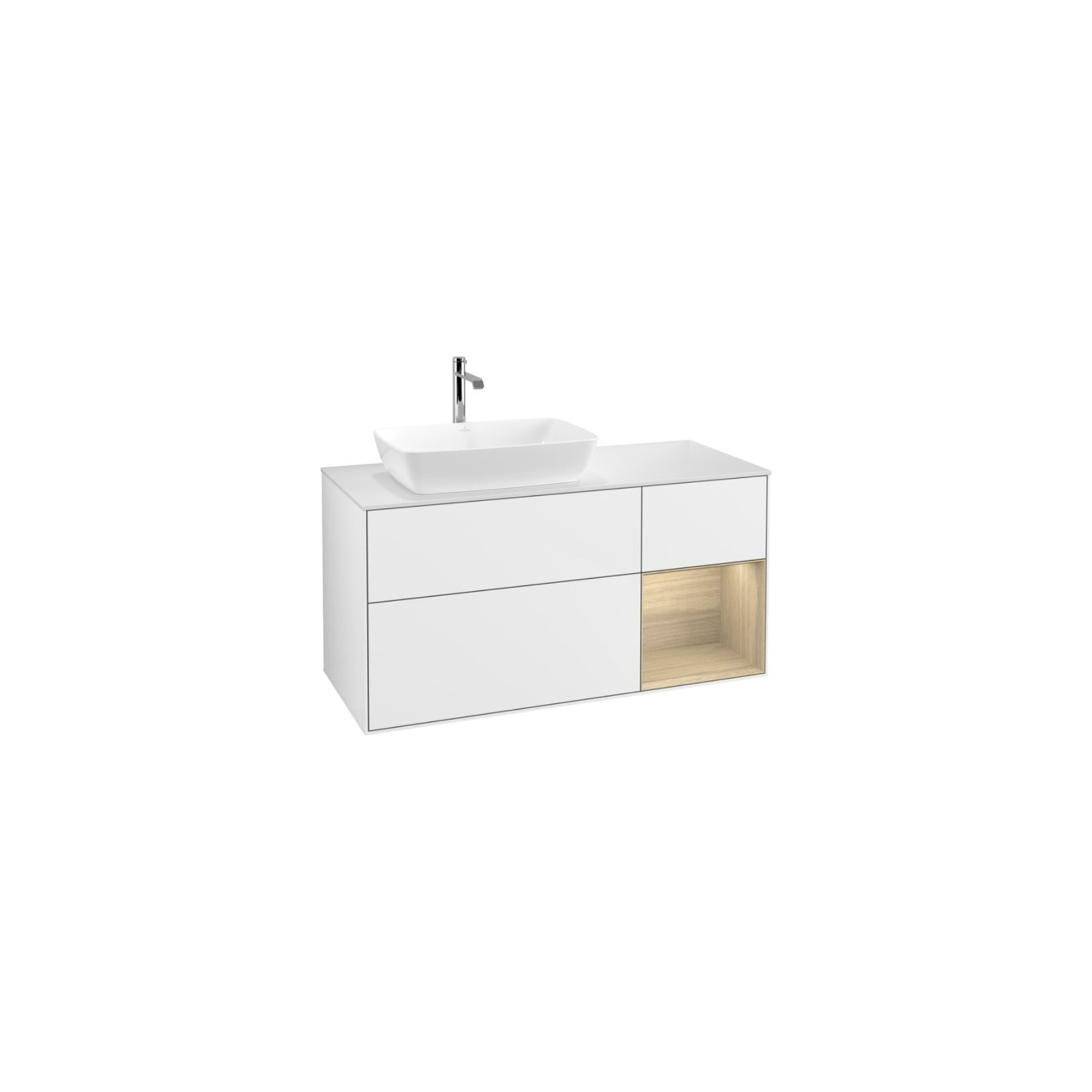 V&B Waschtischunterschrank Wandbeleuchtung Finion 120cm, Pl wh. m, Reg Oa ven, glo wh. Lac ; Villeroy & Boch