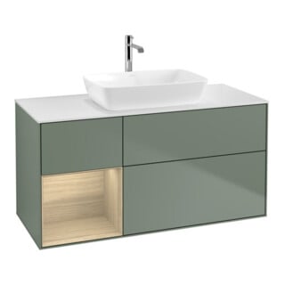 V&B Waschtischunterschrank Wandbeleuchtung Finion 120cm, Pl wh. m, Reg Oa ven, Oli. m Lac