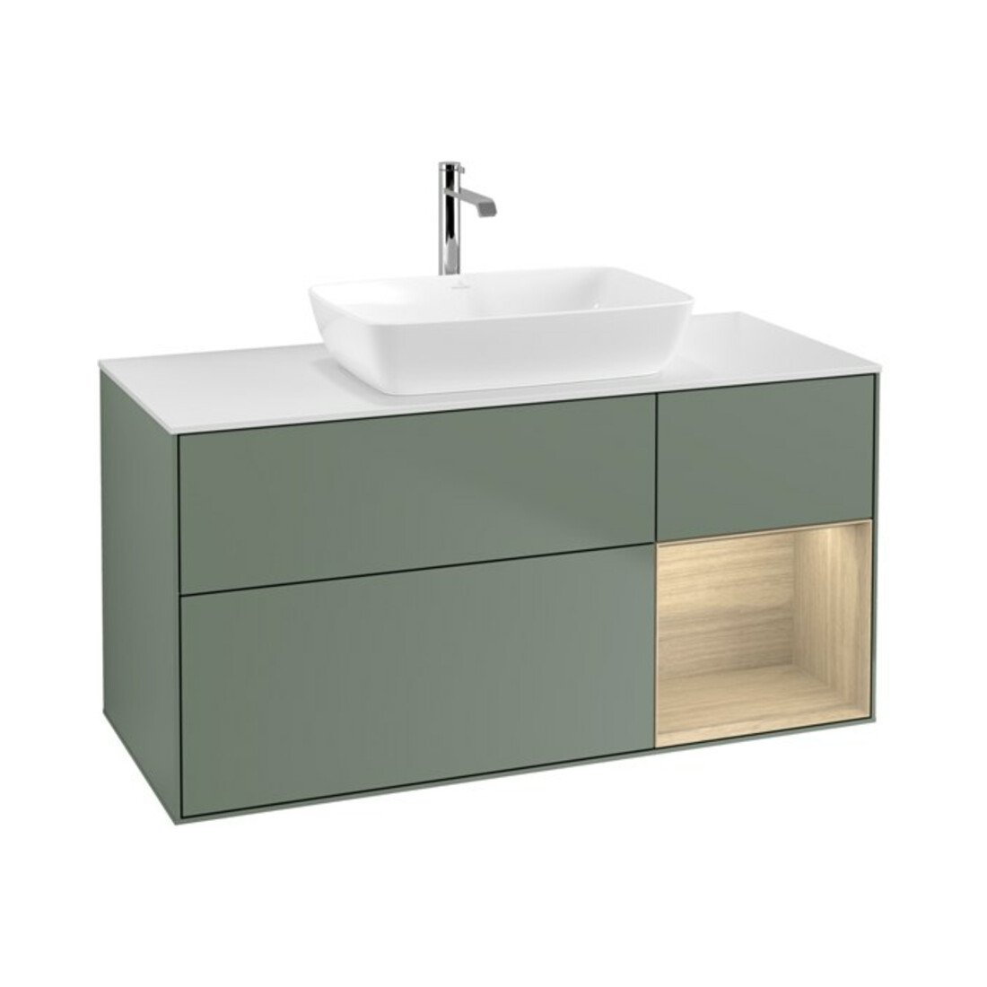 V&B Waschtischunterschrank Wandbeleuchtung Finion 120cm, Pl wh. m, Reg Oa ven, Oli. m Lac