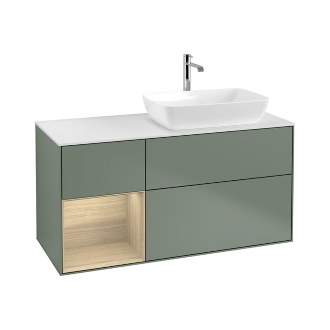 V&B Waschtischunterschrank Wandbeleuchtung Finion 120cm, Pl wh. m, Reg Oa ven, Oli. m Lac