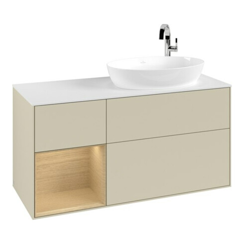 V&B Waschtischunterschrank Wandbeleuchtung Finion 120cm, Pl wh. m, Reg Oa ven, si Gr m Lac