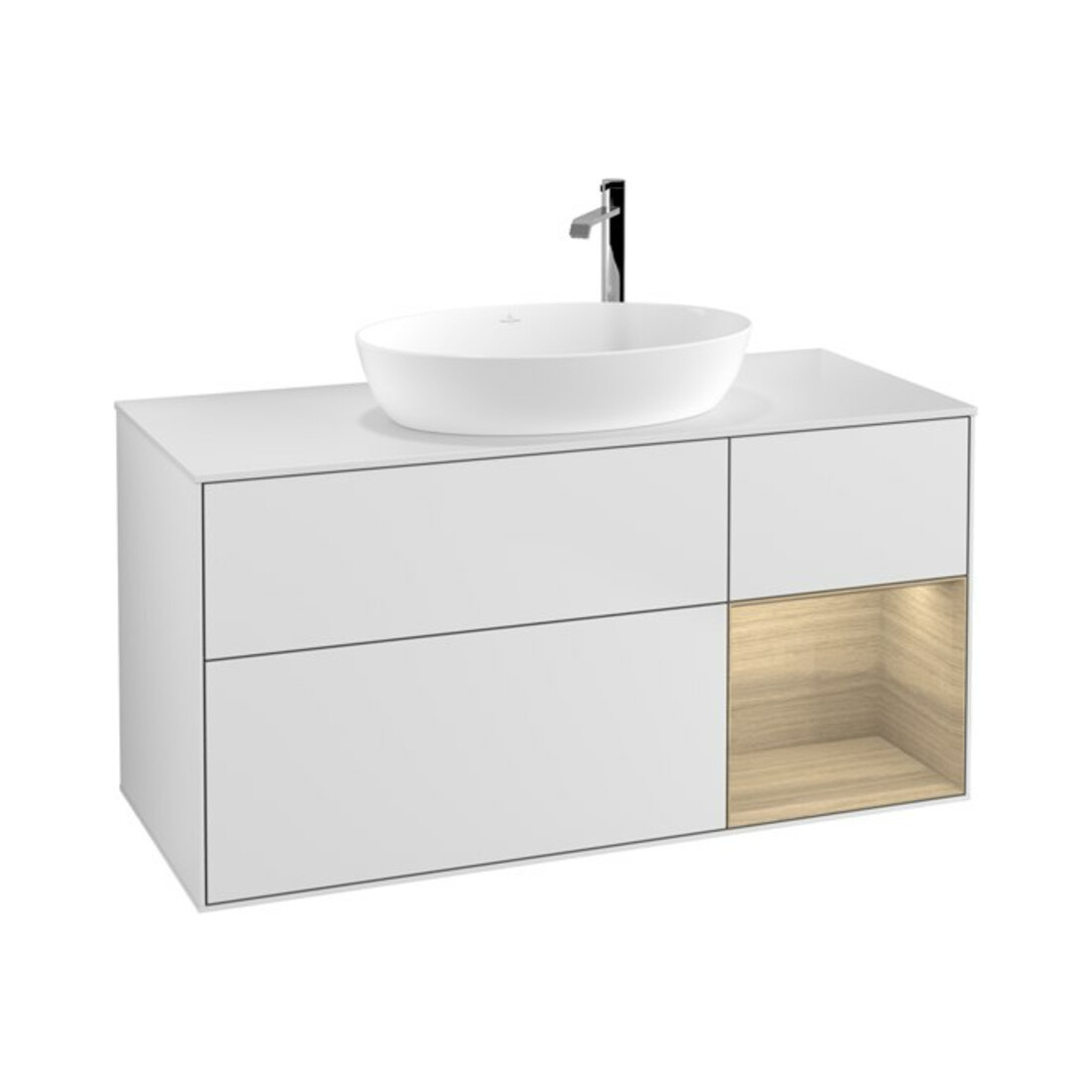 V&B Waschtischunterschrank Wandbeleuchtung Finion 120cm, Pl wh. m, Reg Oa ven, wh. m Lac