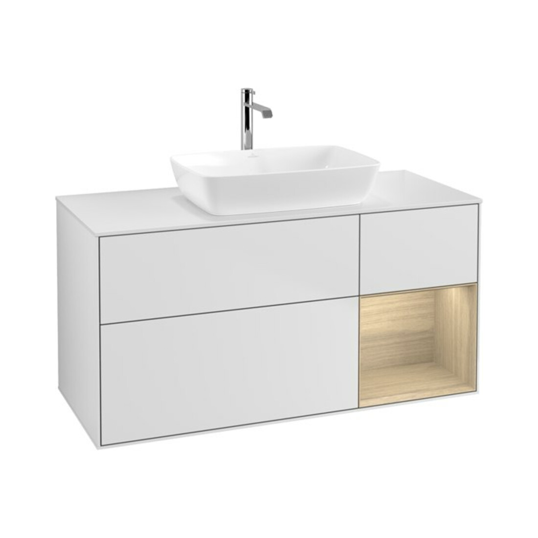 V&B Waschtischunterschrank Wandbeleuchtung Finion 120cm, Pl wh. m, Reg Oa ven, wh. m Lac