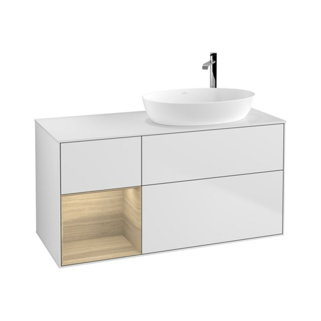 V&B Waschtischunterschrank Wandbeleuchtung Finion 120cm, Pl wh. m, Reg Oa ven, wh. m Lac