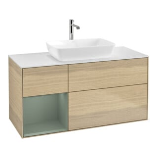 V&B Waschtischunterschrank Wandbeleuchtung Finion 120cm, Pl wh. m, Reg Oli. m Lac, Oa ven